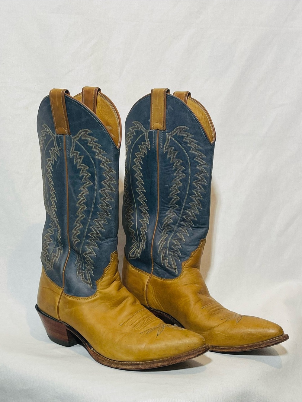 Justin Boots Two-Tone Blue and Tan Western Cowboy Boots
